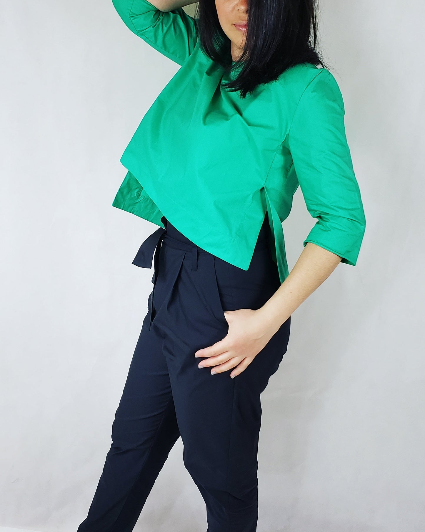 White shirt with side slits 3/4 sleeves premium Cotton