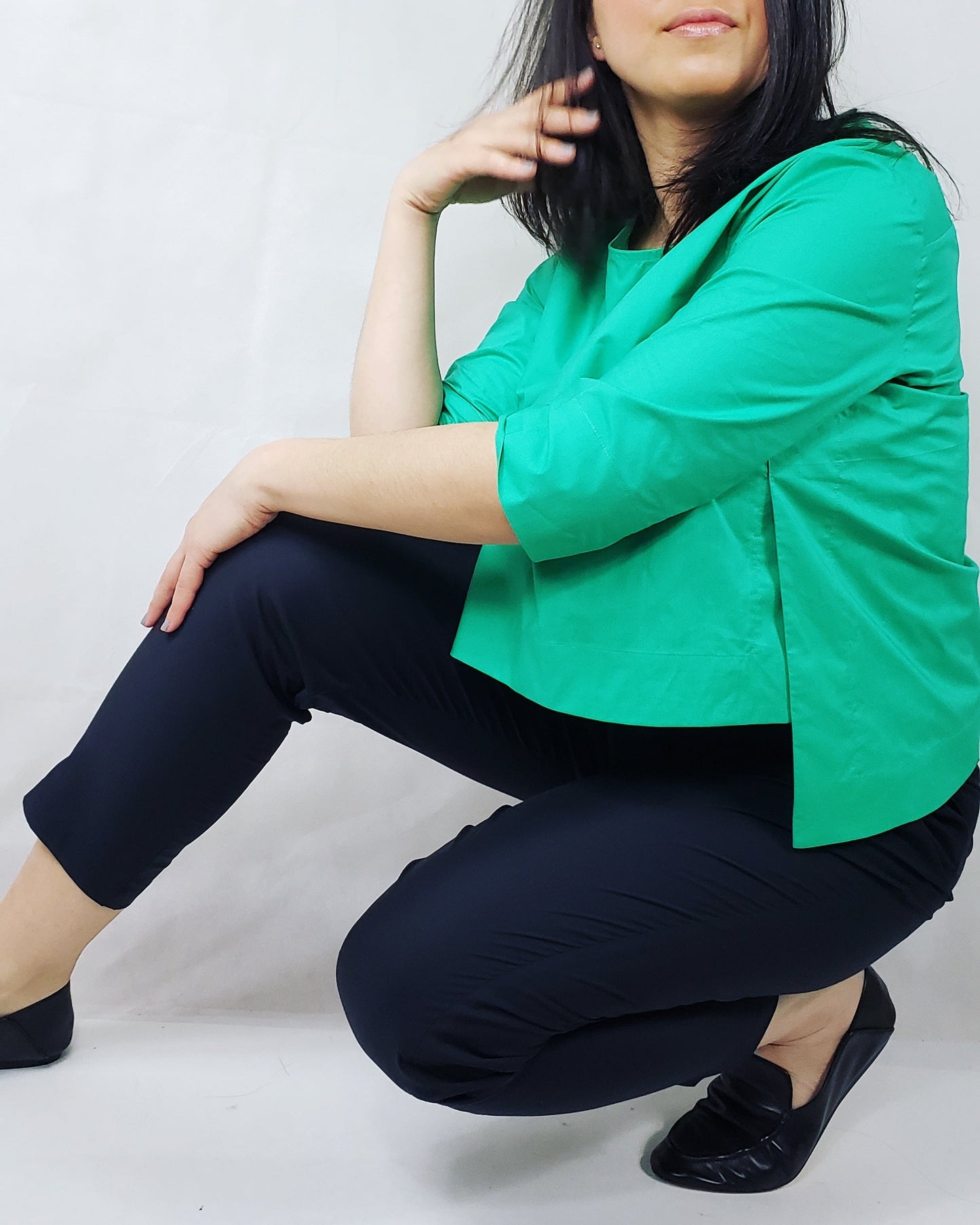 White shirt with side slits 3/4 sleeves premium Cotton