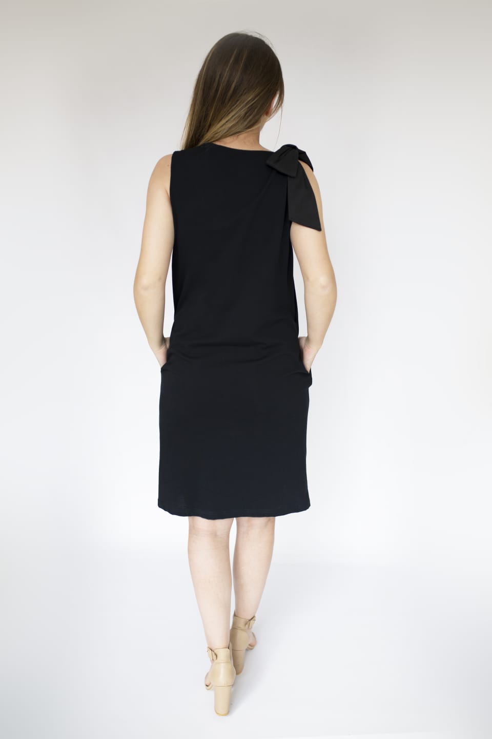 Jersey dress v neck tie shoulder with pockets Premium Quality