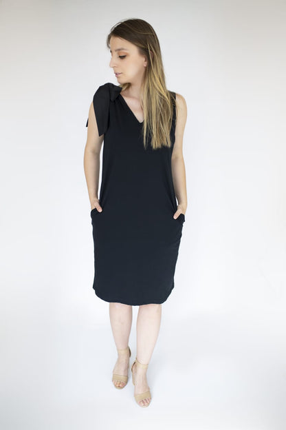 Jersey dress v neck tie shoulder with pockets Premium Quality