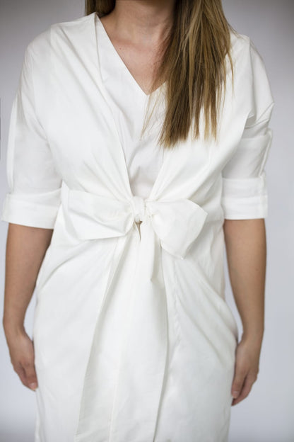 White Dress jacket 3/4 sleeve ties in front with pockets Premium Quality