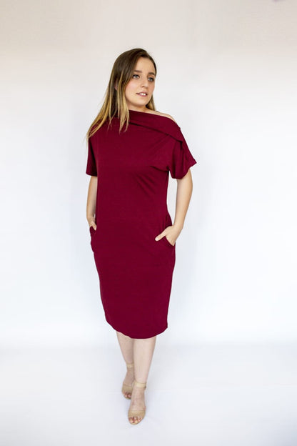 Jersey Dress short sleeve Drapped neck with pockets Premium Quality