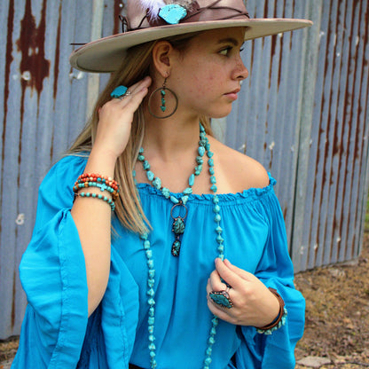 Blue Turquoise Necklace w/ Soldered Turquoise Pendant 259j