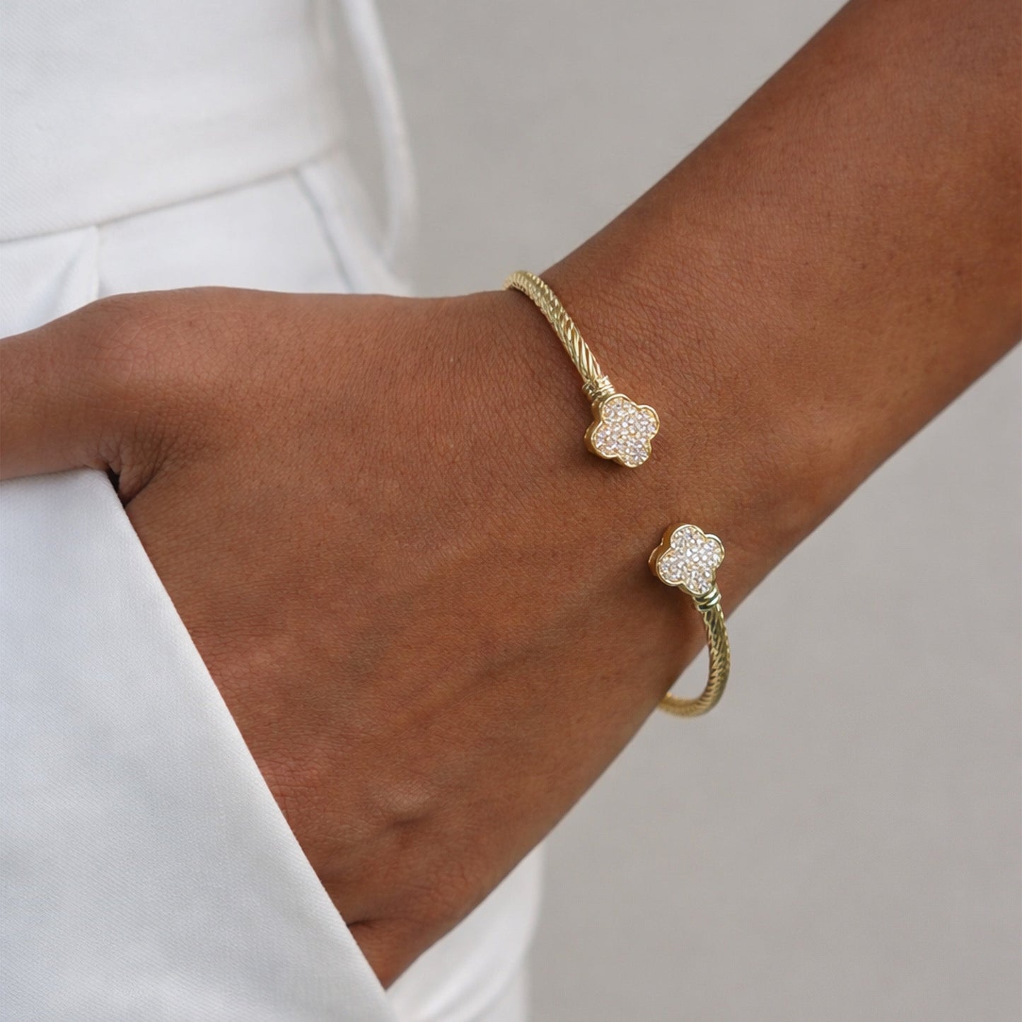 MKF Collection by Mia K. - Pave Clover Cuff