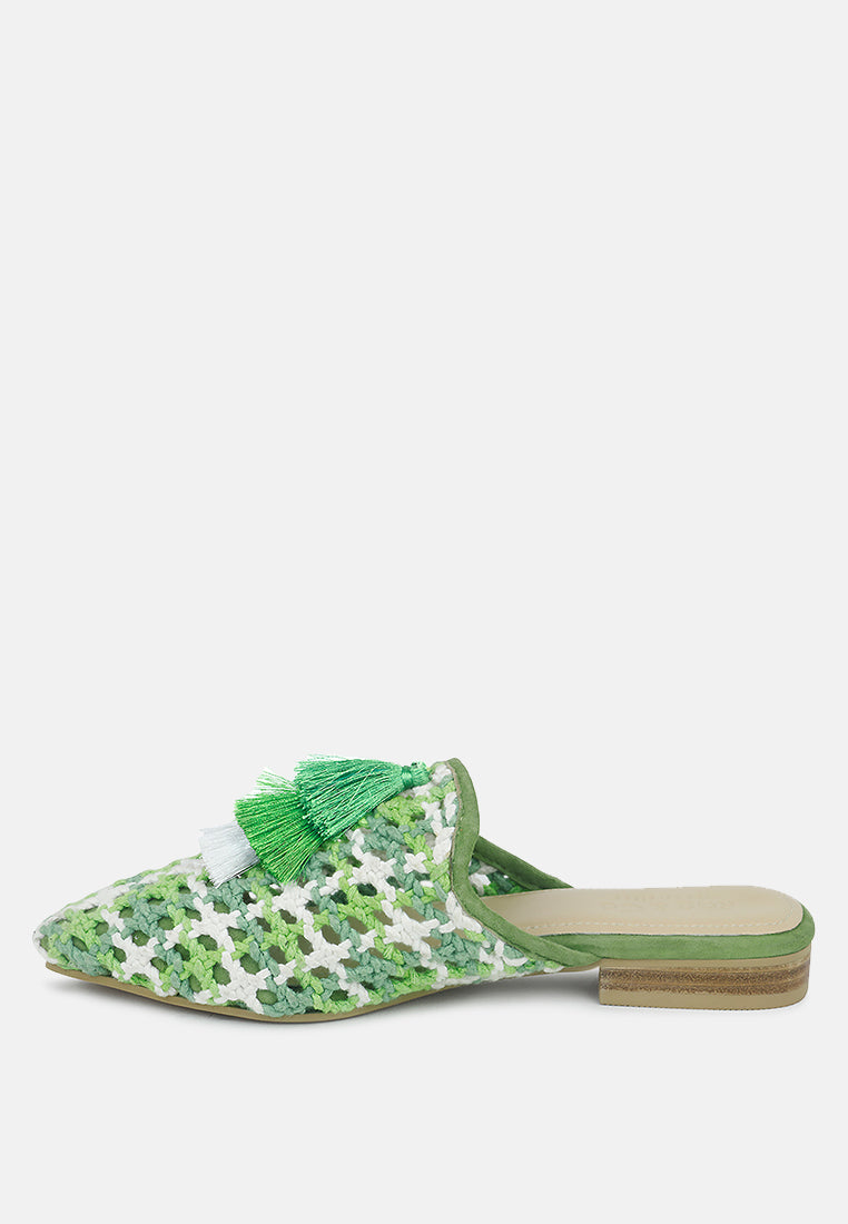 Mariana Woven Flat Mules With Tassels