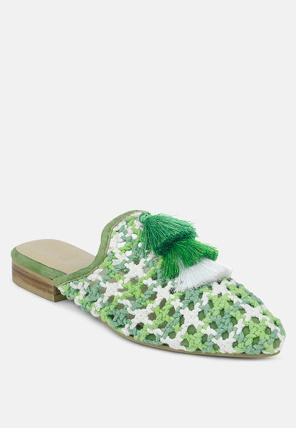 Mariana Woven Flat Mules With Tassels