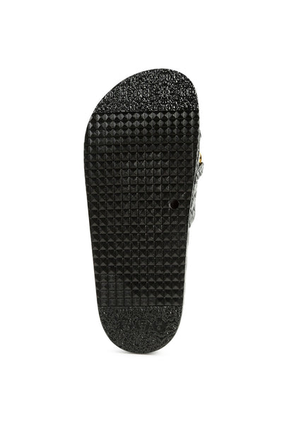 Miami Shot Bling Chain Strap Woven Slip On Flats