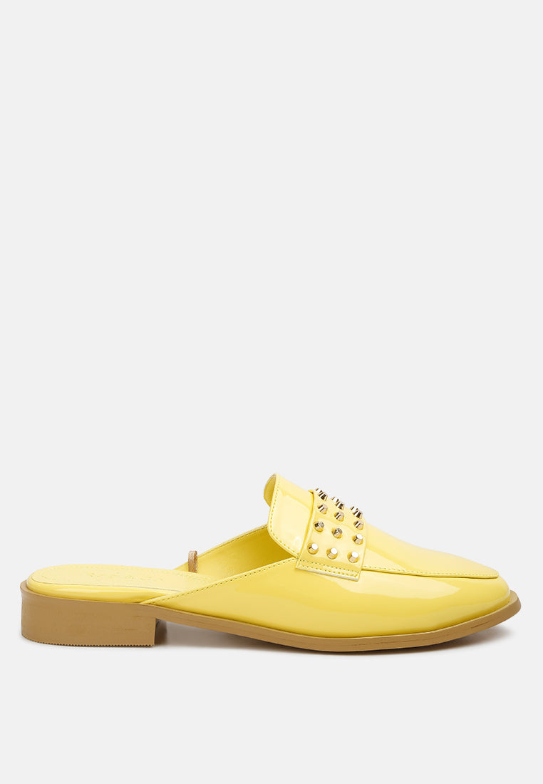 Yashta Patent Studded Flat Mules