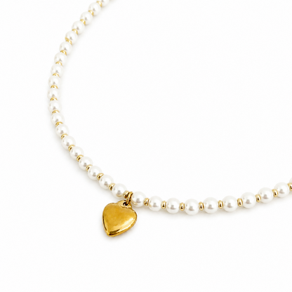 Pearl And Gold Bauble Heart Necklace