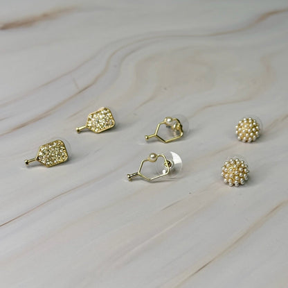 Pickle Ball Stud Earrings Set Of 3