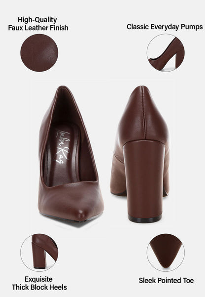 Zhuri Faux Leather Solid Block Heel Pumps