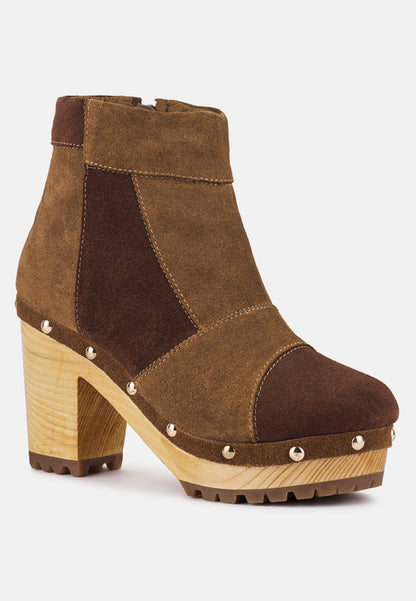 Huron Fine Suede Patchwork Ankle Boots