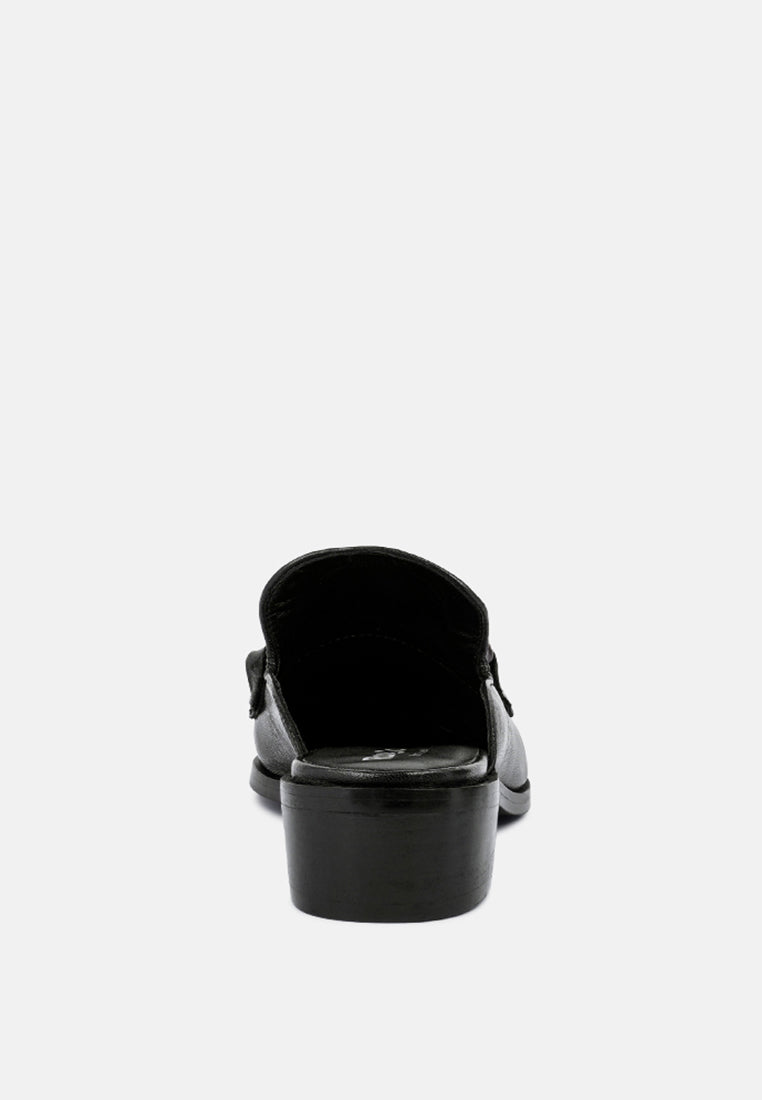 Aksa Chain Embellished Metallic Leather Mules