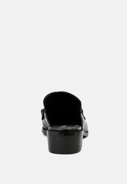 Aksa Chain Embellished Metallic Leather Mules