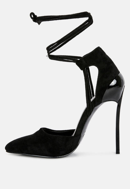 Rule Breaker Lace Up Stiletto Heel Suede Sandals