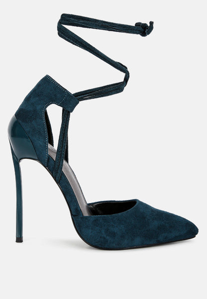 Rule Breaker Lace Up Stiletto Heel Suede Sandals