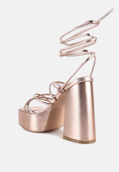 Anvil Metallic Block Heeled Lace Up Sandals