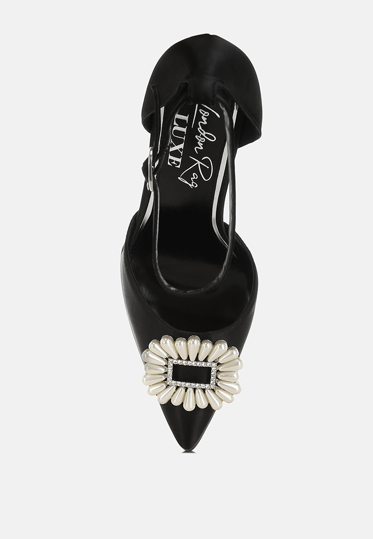 Maeissa Pearls Brooch Detail Platform Block Heel Sandals