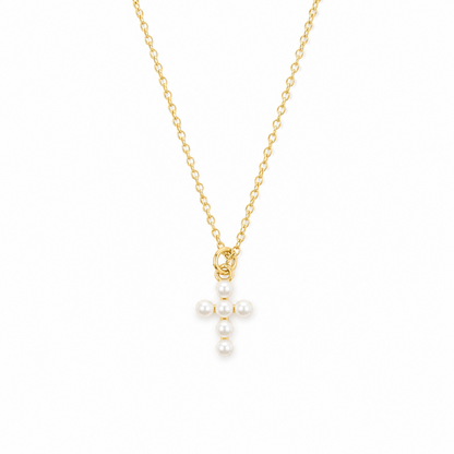 Shell Pearl Cross Necklace