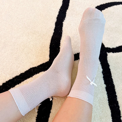 Shimmer Chic Bow Embellished Socks Set Of 2