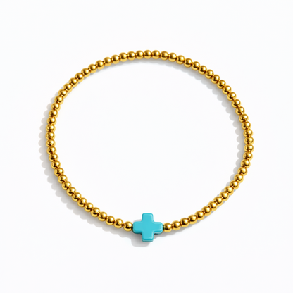 So Very Blessed Cross Gold Beaded Stretch Bracelet