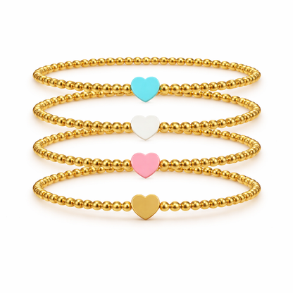 So Very Loved Heart Gold Beaded Stretch Bracelet
