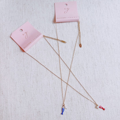 Striped Fish & Pearl Necklace – Nautical, Cute Style