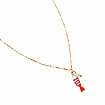 Striped Fish & Pearl Necklace – Nautical, Cute Style