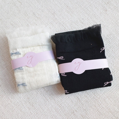 Tulle Top Bow Lined Up Socks Set Of 2
