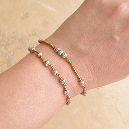 Two Toned Beads Stretch Bracelet Set Of 2