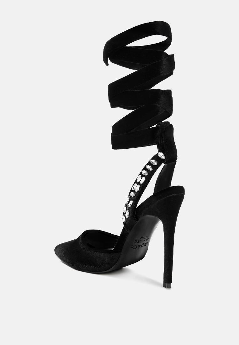 Wallis Blue Velvet Diamante Stud Tie Up Sandals