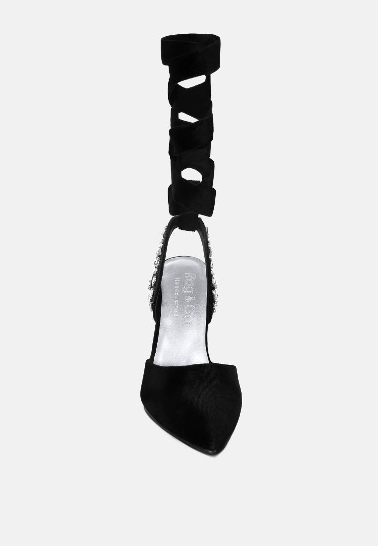 Wallis Blue Velvet Diamante Stud Tie Up Sandals