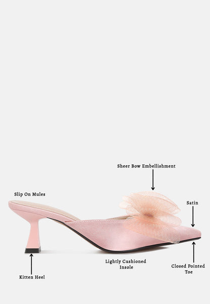 Asma Organza Bow Embellished Satin Mules