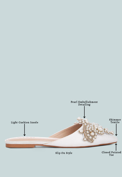 Astre Pearl Embellished Shimmer Mules