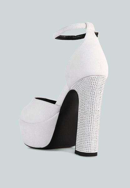 Beaty High Block Heeled Diamante Stud Sandals