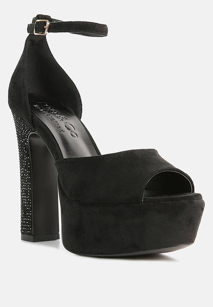 Beaty High Block Heeled Diamante Stud Sandals