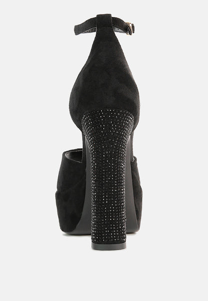 Beaty High Block Heeled Diamante Stud Sandals