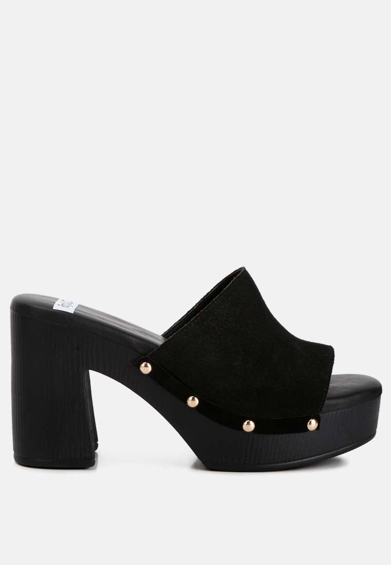 Cartera Soft Suede High Block Heel Clogs