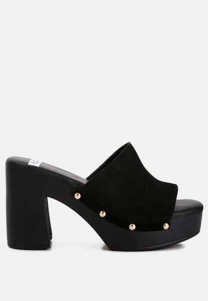 Cartera Soft Suede High Block Heel Clogs
