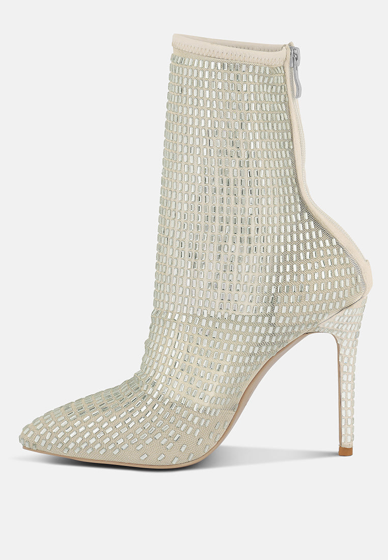 Fortunate Rhinestones Embellished Mesh Boots
