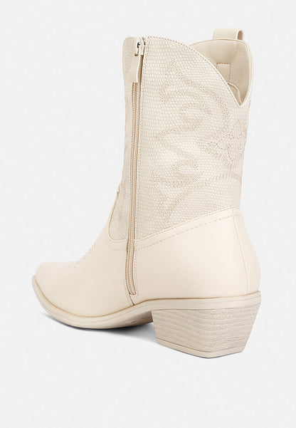 Hasting Patchwork Detail Low Heel Cowboy Boots