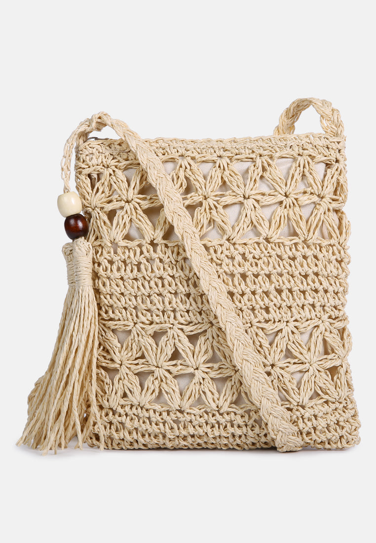 Hay Day Beige Paper Straw Crochet Bag