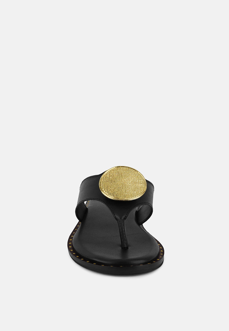 Kathleen Buckle Embellished Slip On Thong Sandals