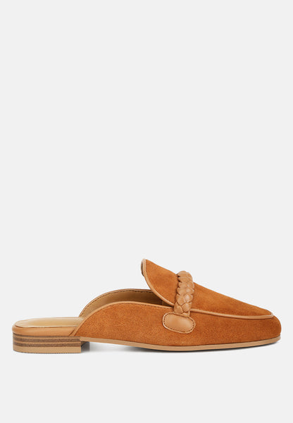 Lavinia Suede Leather Braided Detail Mules