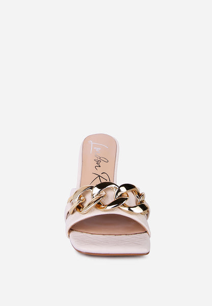 Mermaid Quilted Metallic Chain Embellished Sandals