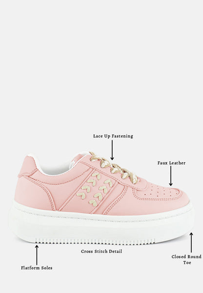Monigue Faux Leather Cross Stitch Detail Sneakers