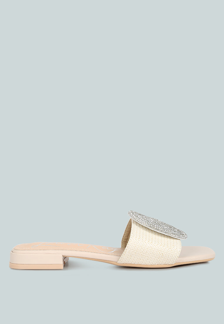 Ollilie Rhinestones Embellished Brooch Slip On Sandals