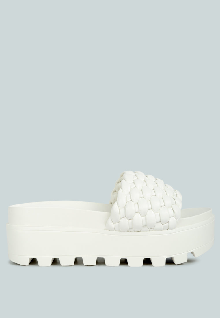 Platform Slides With Woven Textured Straps