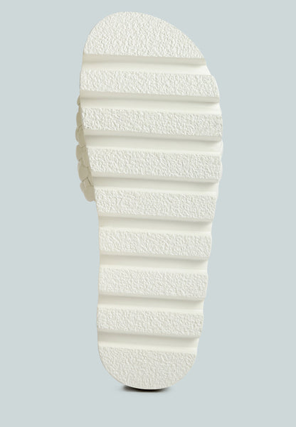Platform Slides With Woven Textured Straps