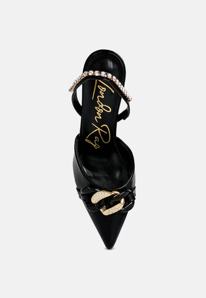 Pull Me Diamante Embellished Chain Sandals